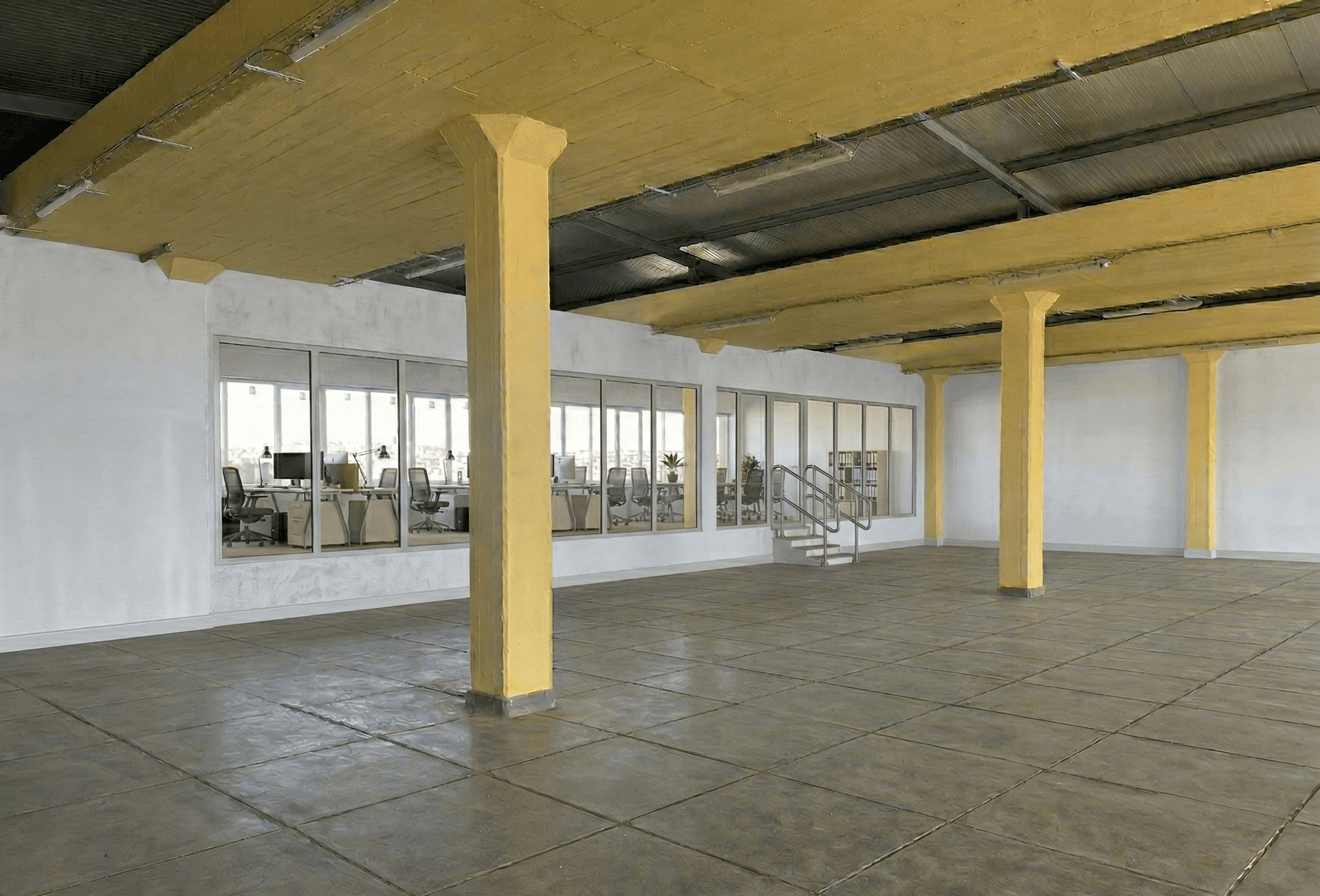 Armazém depois da instalação de escritórios